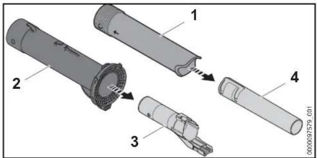 Exploded view diagram of a flashlight showing internal components and part numbers