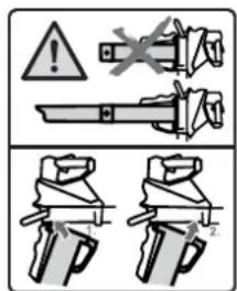Warning symbols and mechanical diagrams showing hazard, safety, and component labels