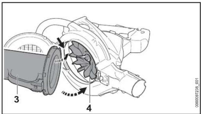 Technical diagram of a mechanical device with labeled parts and directional arrows indicating motion or flow.