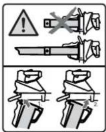 Diagram showing safety warning symbols and mechanical components with labels 1, 2, and 3
