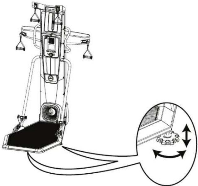 Poulie supérieure Poignées statiques Poulie médiane Molette d'ajustement du niveau de résistance Porte-bouteille Support de poignée Poinée Poulie inférieure Plateforme Patin réglable Moteur de résistance Ventilateur de résistance Connecteur femelle Console Support multimédia/Zone de rangement des accessoires Guide d'entraînement