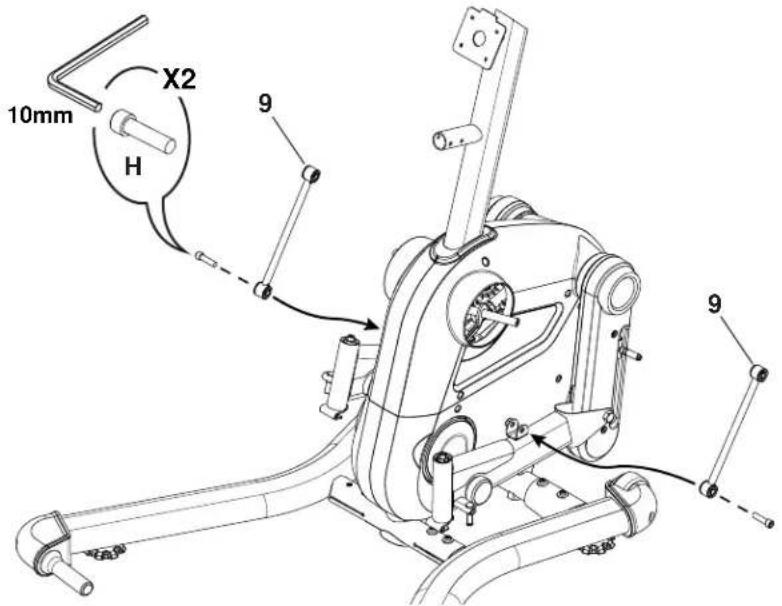 BOWFLEX LateralX LX5i - Arrimez les tiges du guidon aux pédaliers/manivelles du pédalier - 1