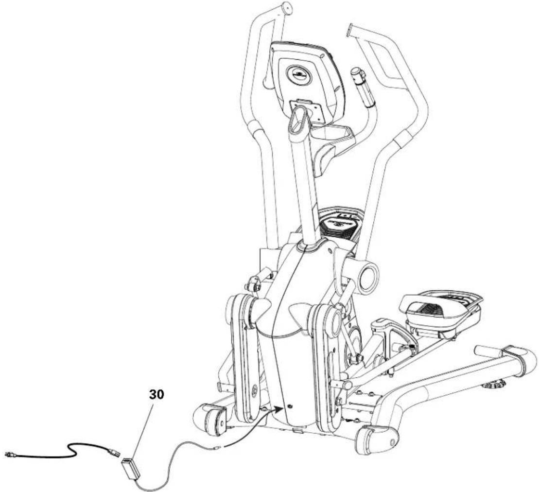 BOWFLEX LateralX LX5i - Connectez l'adaptateur de courant au cordon d'alimentation, puis connectez l'ensemble au châssis - 1