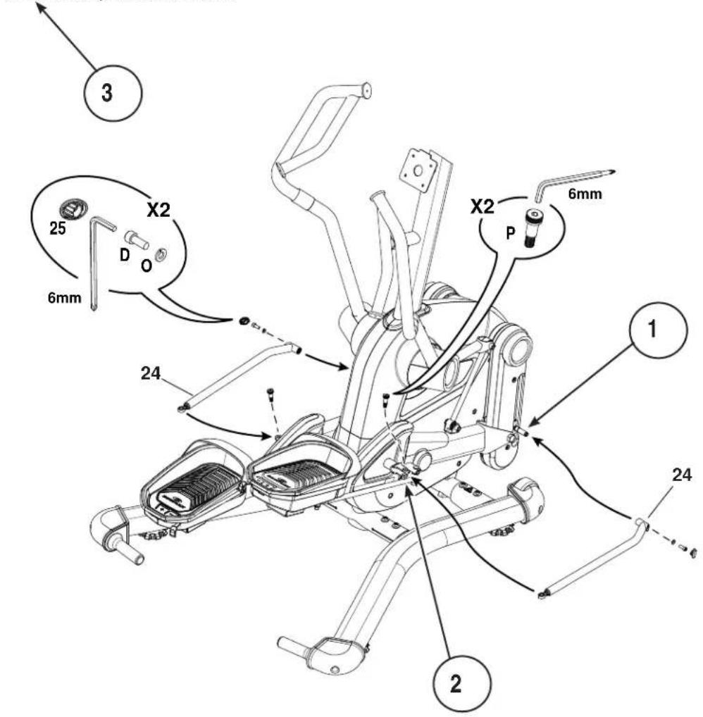 BOWFLEX LateralX LX5i - Arrimez les tiges latérales aux pédaliers puis aux bras de pédale/manivelles du pédalier - 1