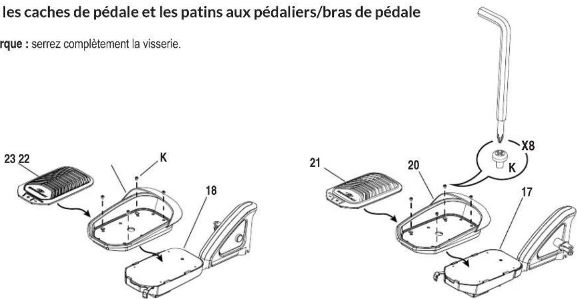 BOWFLEX LateralX LX5i - Arrimez les caches de pédale et les patins aux pédaliers/bras de pédale - 1