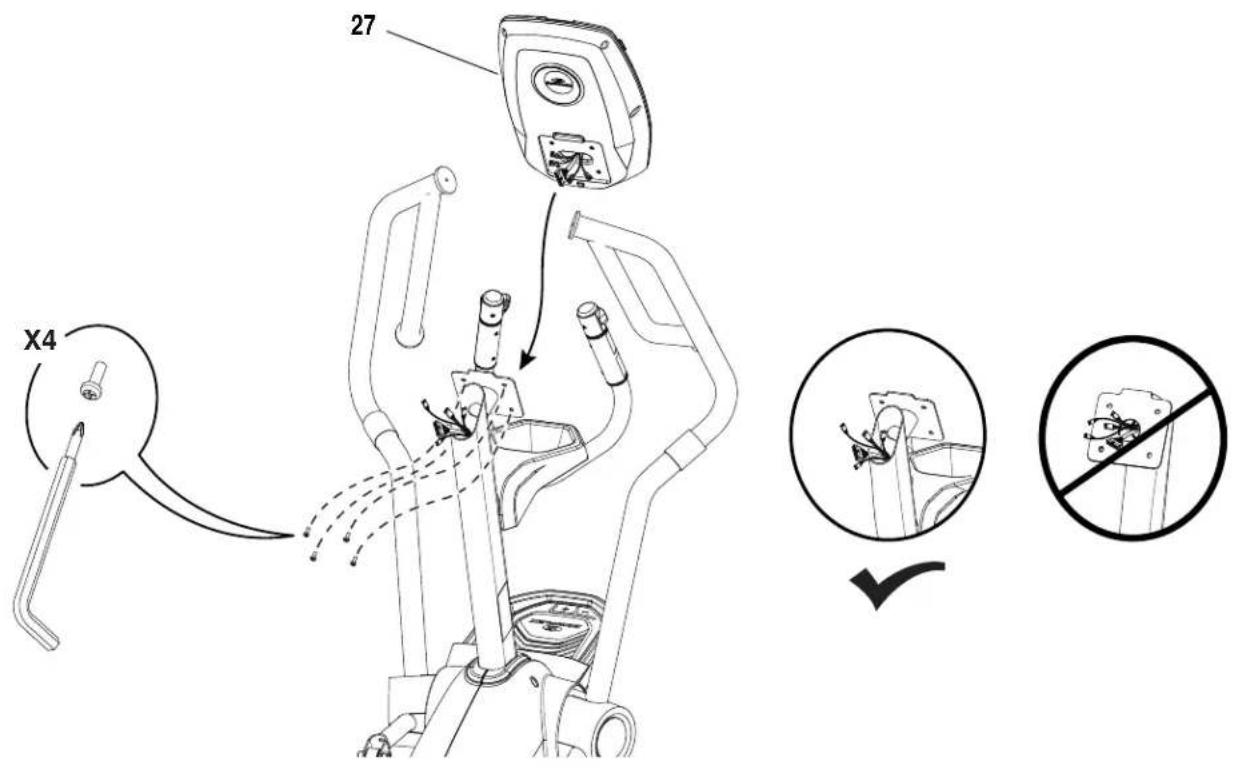 BOWFLEX LateralX LX5i - Passez les câbles de la console par la plaque de montage et arrimez la console - 1