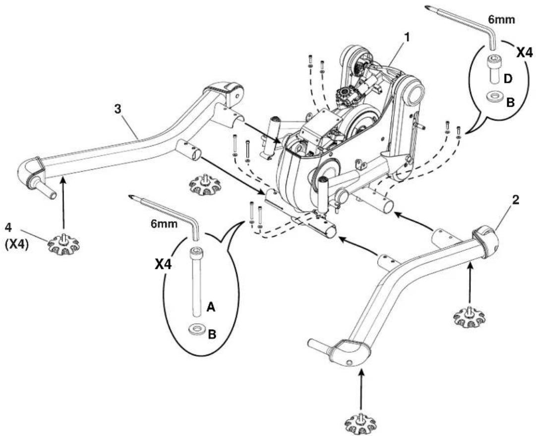 BOWFLEX LateralX LX5i - Installez les patins réglables sur les bases, puis installez les bases sur le moteur - 2