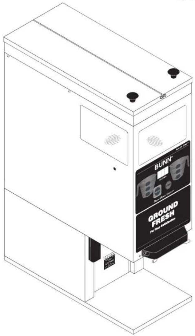 Isometric line drawing of a modern kitchen appliance with a BUNN brand label (no text or symbols on the device itself)