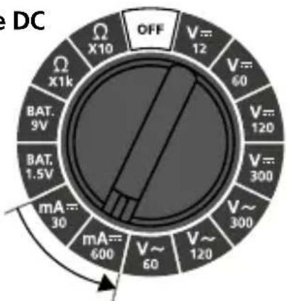 DC OFF V=12 V=60 V=120 V=300 V~300 mA=30 mA=600 V~60 mA=1.5V BAT.9V BAT.1.5V X1k X10 DC