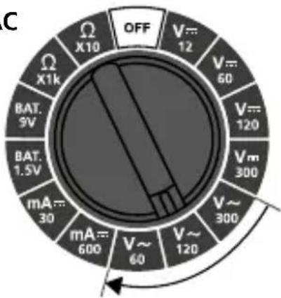 C OFF V= 12 V= 60 V= 120 Vm 300 V~ 300 mA= 30 mA= 600 V~ 60 V~ 120