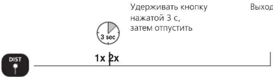 Удерживать кнопку нажатой 3 с, затем отпустить Выход 3 sec 1x 2x DIST