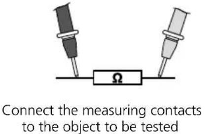 Connect the measuring contacts to the object to be tested