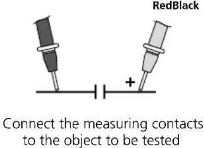 RedBlack Connect the measuring contacts to the object to be tested
