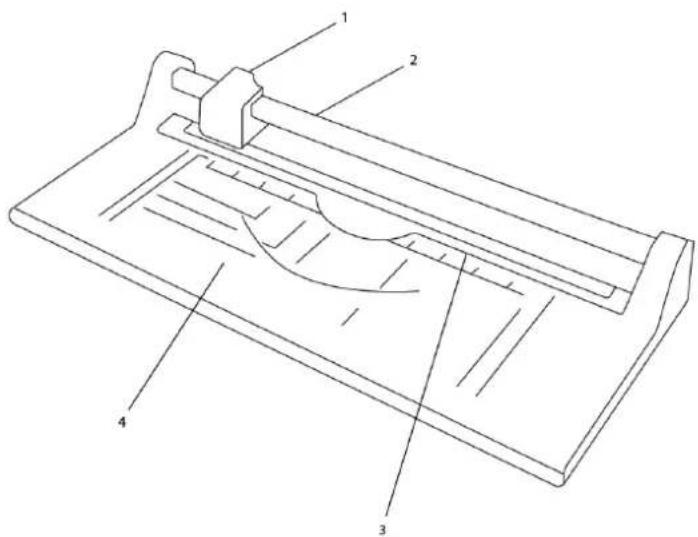 Technical diagram of a mechanical device with numbered components labeled 1, 2, 3, and 4