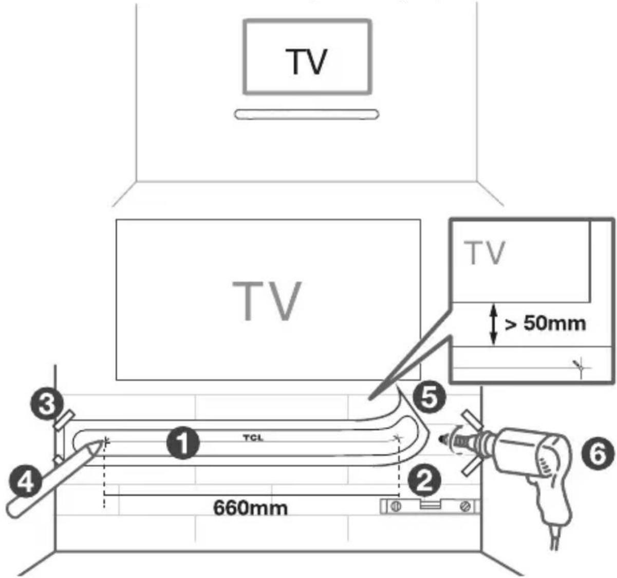 TCL C935U - Montage mural de la barre de son - 1