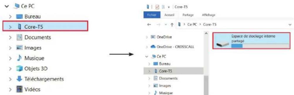 Ce PC Bureau Core-T5 Documents Images Musique Objets 3D Téléchargements Vidéos Fichier Accueil Partage Affichage Ce PC > Core-T5 OneDrive OneDrive - CROSSCALL Ce PC Bureau Core-T5 Documents Images Musique Espace de stockage interne partagé