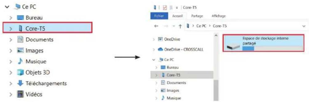 Ce PC Bureau Core-T5 Documents Images Musique Objets 3D Téléchargements Vidéos Core-T5 Fichier Accueil Partage Affichage Ce PC > Core-T5 OneDrive OneDrive - CROSSCALL Ce PC Bureau Core-T5 Documents Images Musique Espace de stockage interne partagé