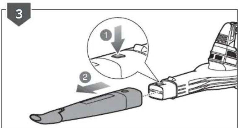 Diagram illustrating a sewing process with labeled steps 1 and 2, showing a sewing machine needle being inserted into a component.