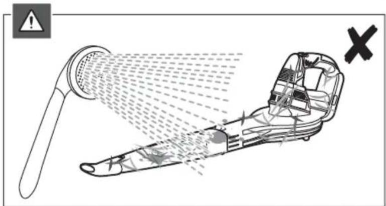 Diagram illustrating a hairdryer with warning symbols and a cross mark indicating failure or absence.