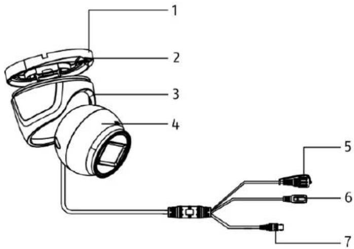 Diagram of a device with numbered parts, showing a connector and wiring connections