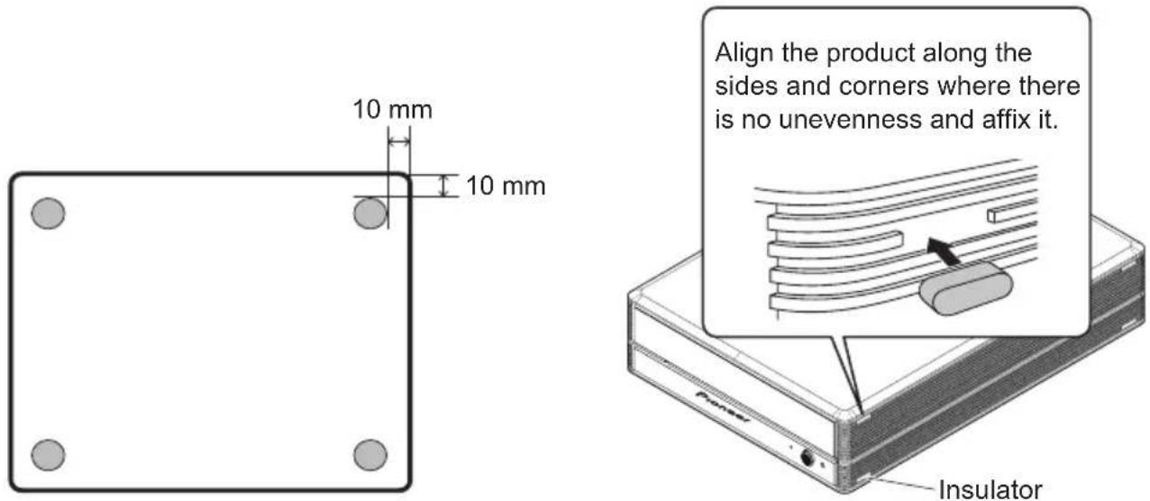 10 mm 10 mm Align the product along the sides and corners where there is no unevenness and affix it. Insulator