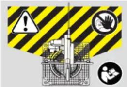 Safety warning sign with hazard symbol, no text present, and icons for discharge, hand, and person.