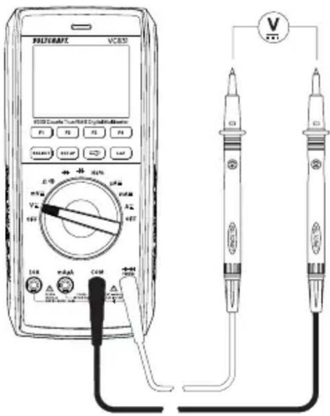 VOLTCRAFT VC831 - Meten van gelijkspanning "V= - 1
