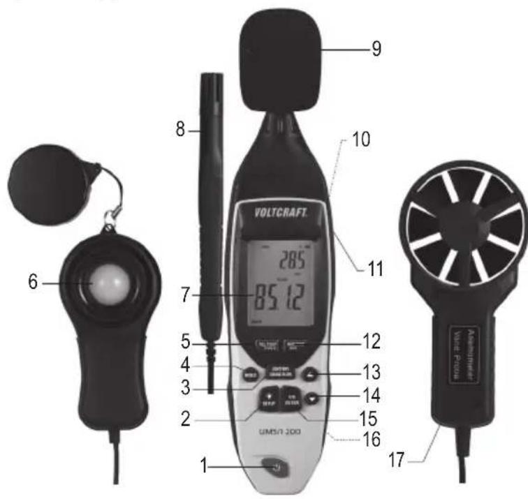 VOLTCRAFT UM51 200 - Bedieningselementen - 1