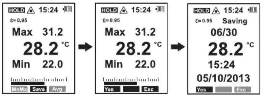 VOLTCRAFT IR 120150D - Saving measured values "Save" - 2
