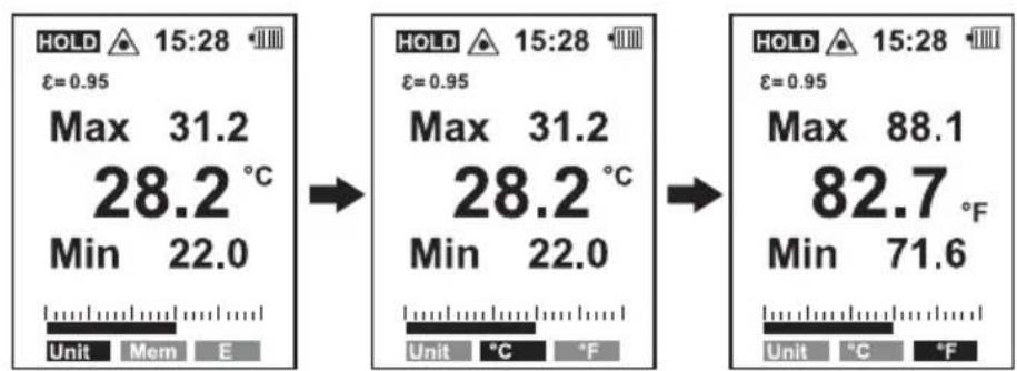 VOLTCRAFT IR 120150D - Setting the temperature unit - 1