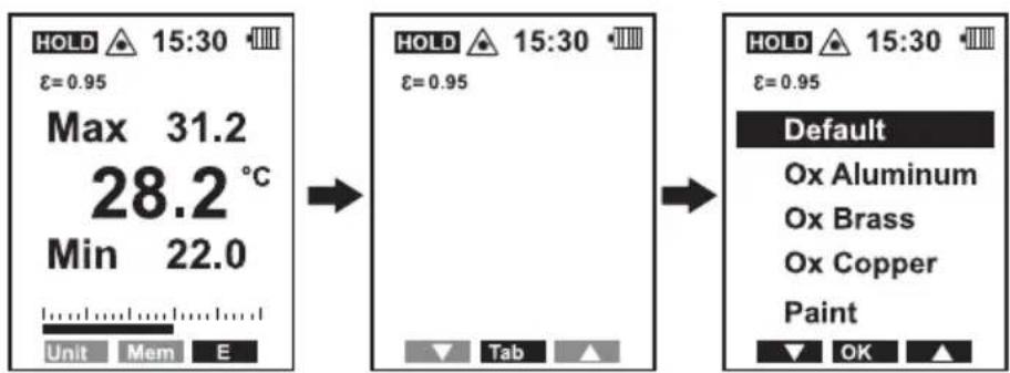 VOLTCRAFT IR 120150D - Setting the emissivity - 2