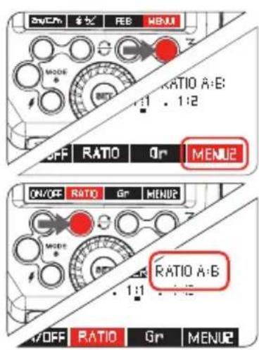 SN/CM 52 FEB MENU MODE RATIO A:6 1:1 . 1:2 OFF RATIO On MENU2 ON/OFF RATIO Gr MENU2 MODE RATIO A:6 1:1 . 1:2 OFF RATIO Gr MENU2