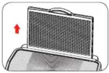 Illustration of a mesh device with a red upward arrow indicating orientation (no text or symbols)