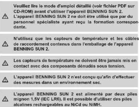BENNING SUN 2 - Informations importantes - 1