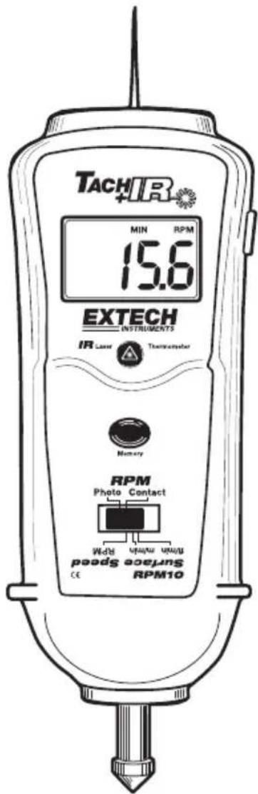 Extech RPM10 - Tachymètre combiné contact/photo au laser avec thermomètre IR intégré - 1