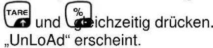 TARE und % geichzeitig drücken. „UnLoAd“ erscheint.