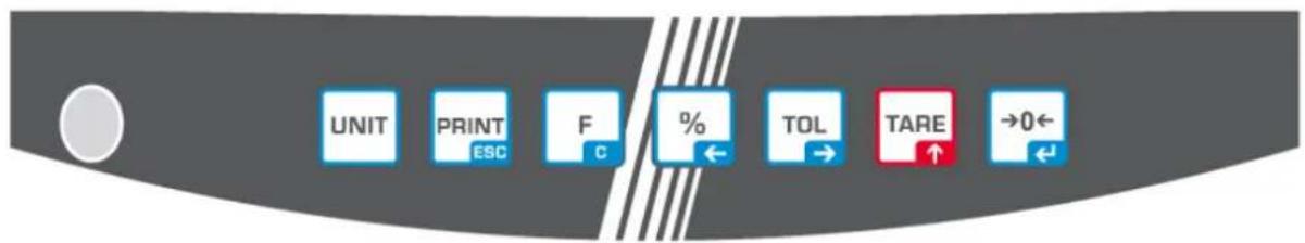 UNIT PRINT ESC F C % TOL → TARE →0←