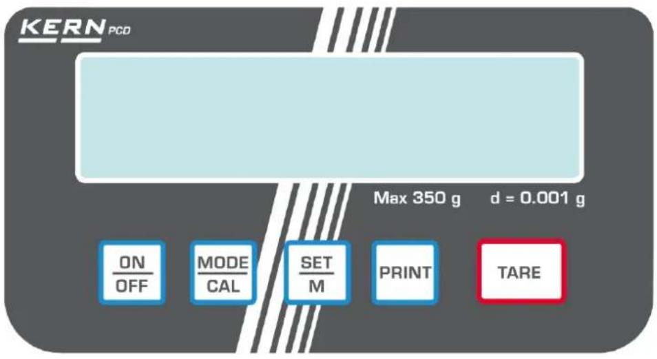 KERN PCD Max 350 g d = 0.001 g ON OFF MODE CAL SET M PRINT TARE