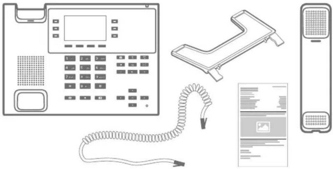 Diagram showing a landline setup with a landline telephone, coiled cord, and mobile phone interface.