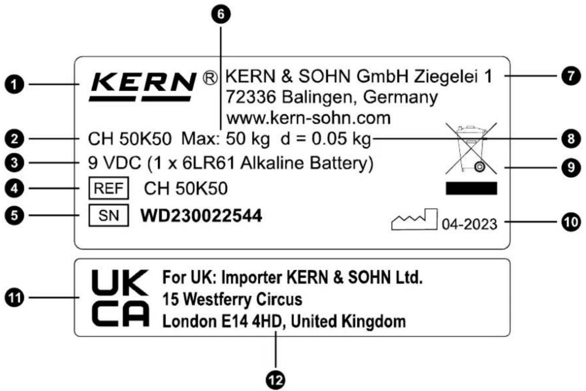Kern CH 50K100 - Typenschild - 1