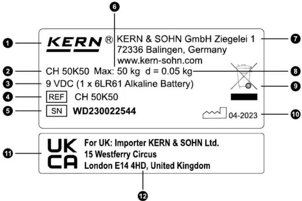 Kern CH 50K100 - Type plate - 1