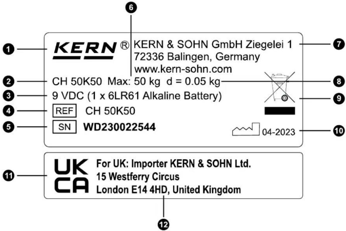 Kern CH 50K100 - Plaque signalétique - 1