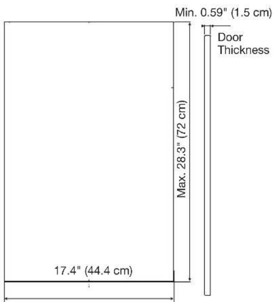 Min. 0.59" (1.5 cm) Door Thickness Max. 28.3" (72 cm) 17.4" (44.4 cm)