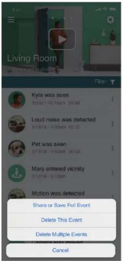 Living Room Kyla was seen today - 10:12am 00:30 Loud noise was detected 2/13/18 - 9:05am 00:12 Pet was seen 3/13/18 - 9:02am 00:43 Mary entered vicinity 3/12/18 - 6:10pm Motion was detected Share or Save Full Event Delete This Event Delete Multiple Events Cancel