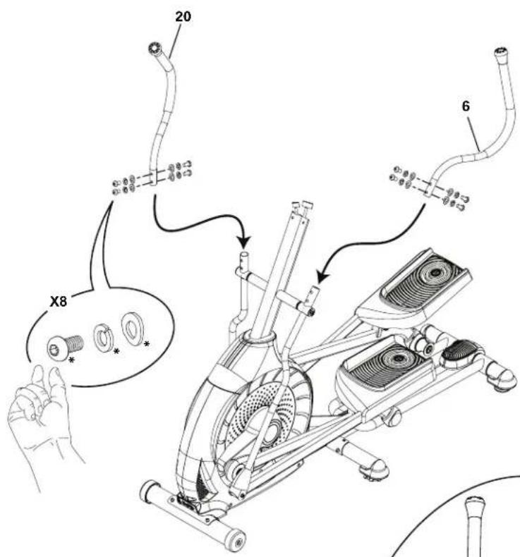 Schwinn 470i - Arrimez et ajustez les bras de poignée supérieurs au châssis - 2