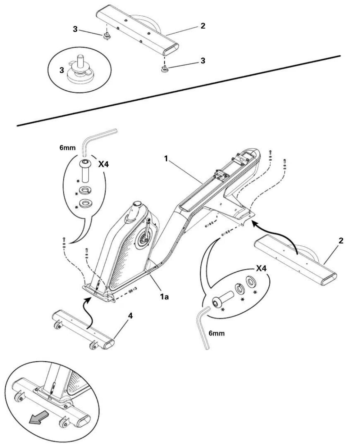 Schwinn 590R - Fixez les pieds niveleurs au stabilisateur arrière et les stabilisateurs à l'assemblage principal - 1