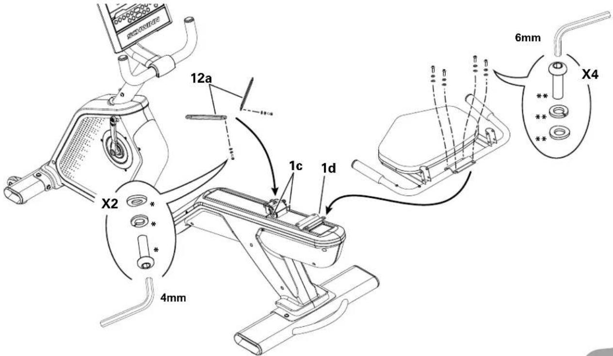 Schwinn 590R - Fixez les jambes de soutien et l'assemblage du cadre du siège à la glissière du siège - 1