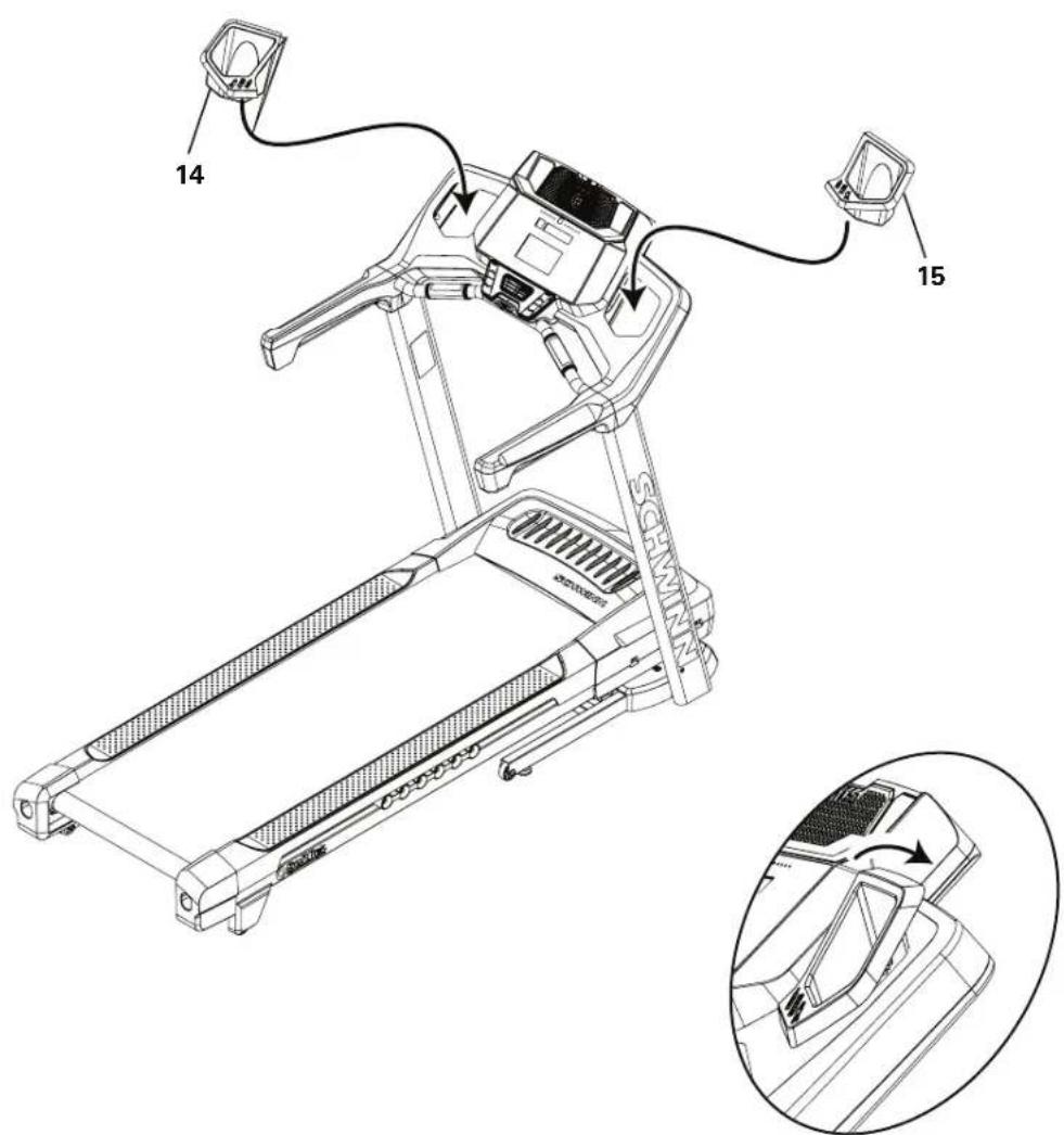 Schwinn 570T - Clipsez les plateaux de rangement sur la console - 1