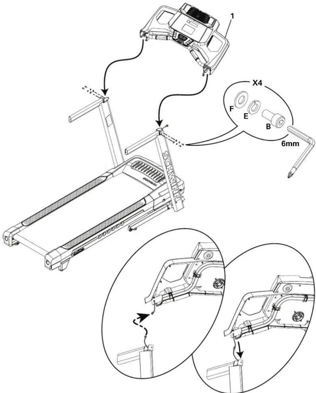 Schwinn 570T - Connectez les câbles e/s et arrimez la console au châssis - 1