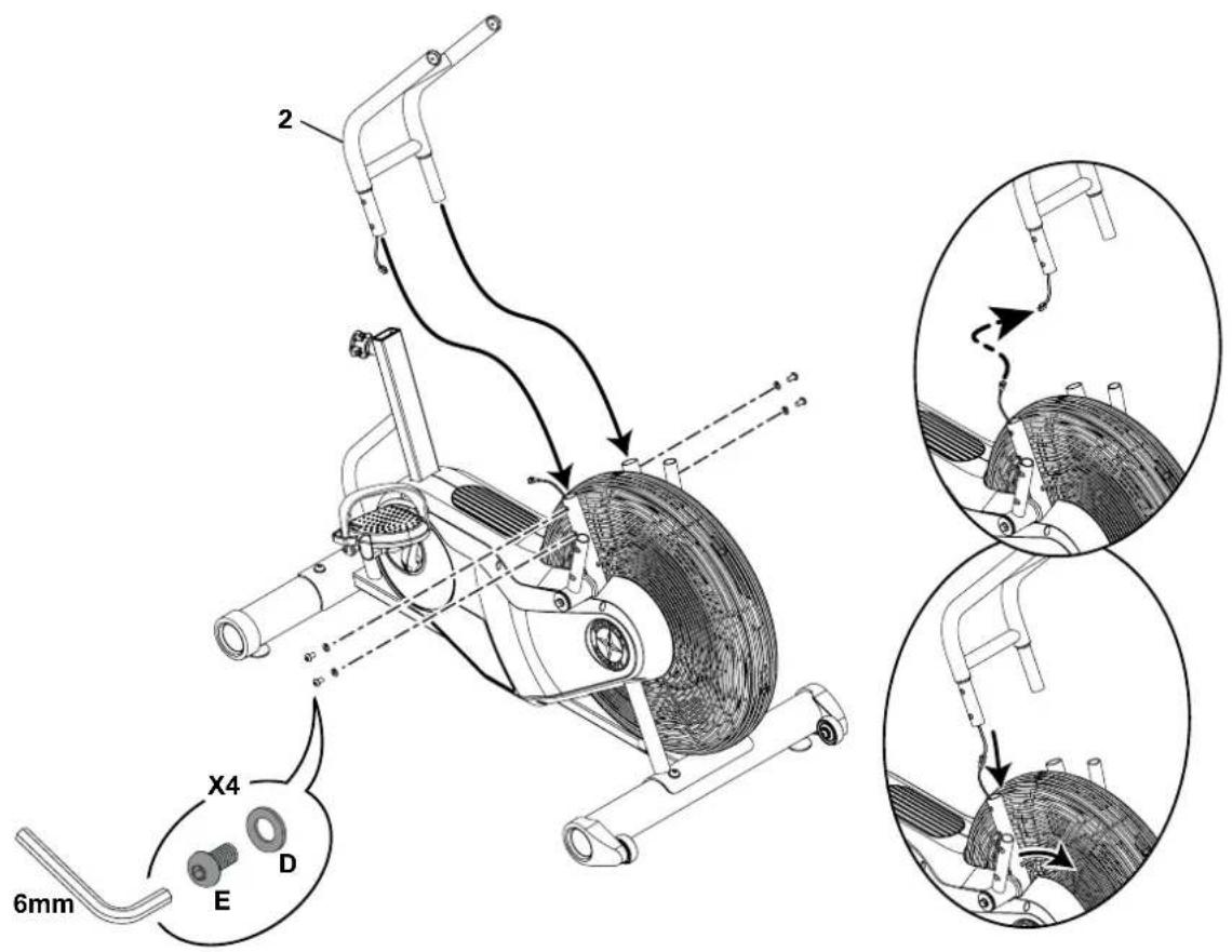 Schwinn AD6 - 连接电缆并将控制面板支架安装至机架组件上 - 2